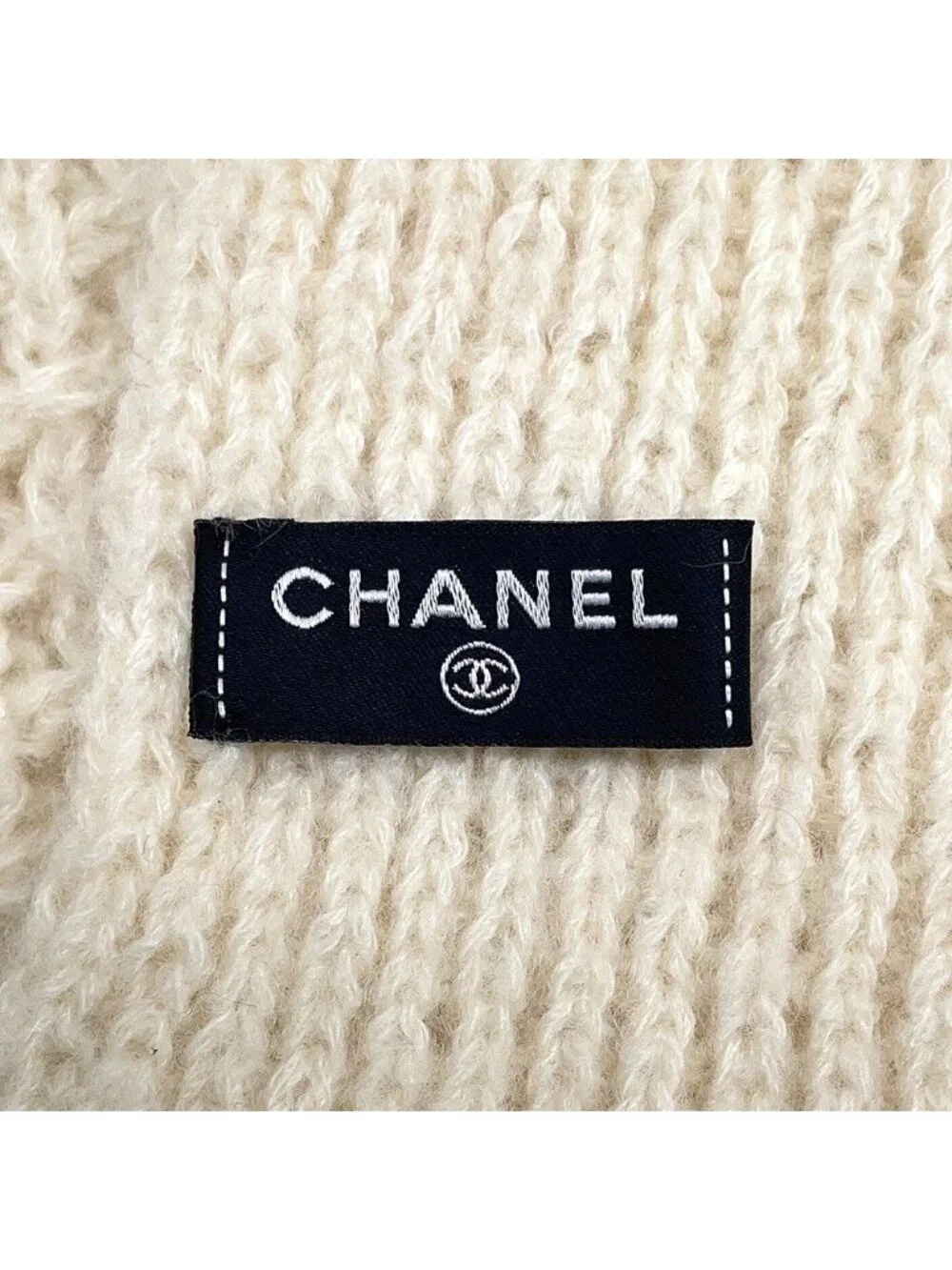Chanel Scarf CC Logo Cashmere Silk Shawl White